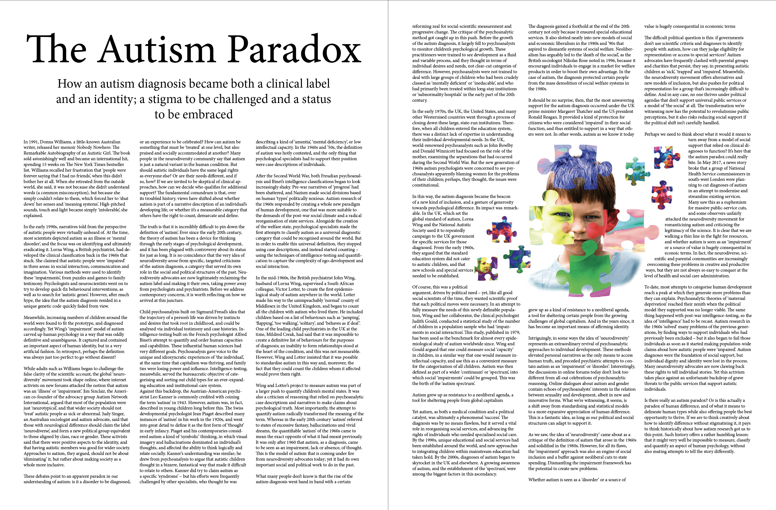 Magazine spread and photo edit for scientific article about Autism.