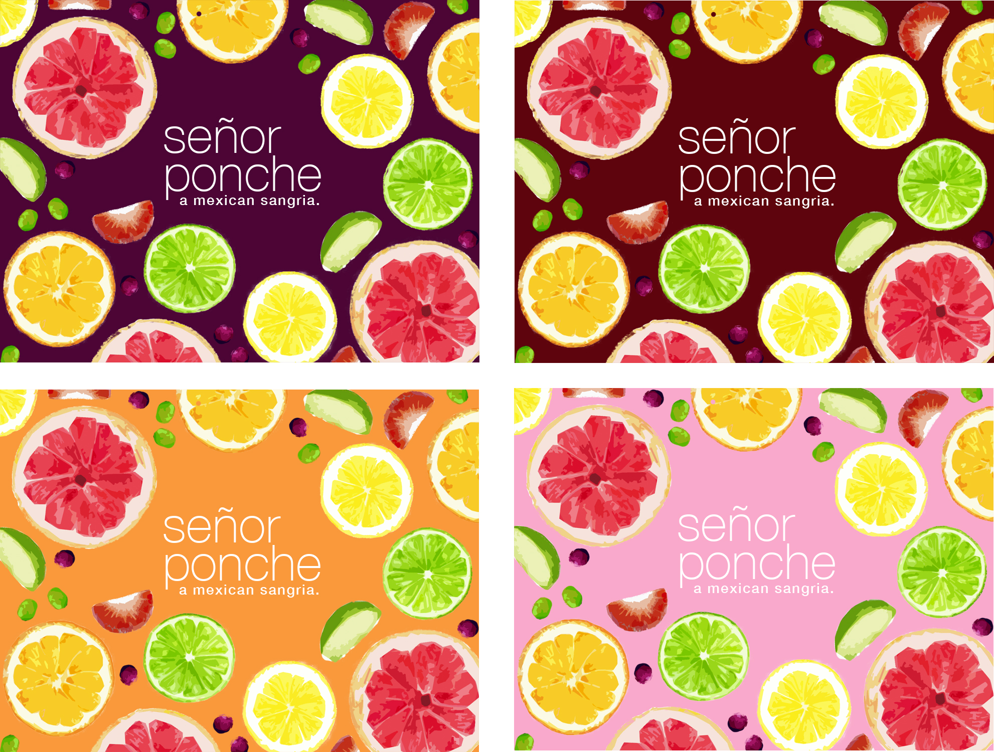 Wine label design for the new sangria brand Señor Ponche.